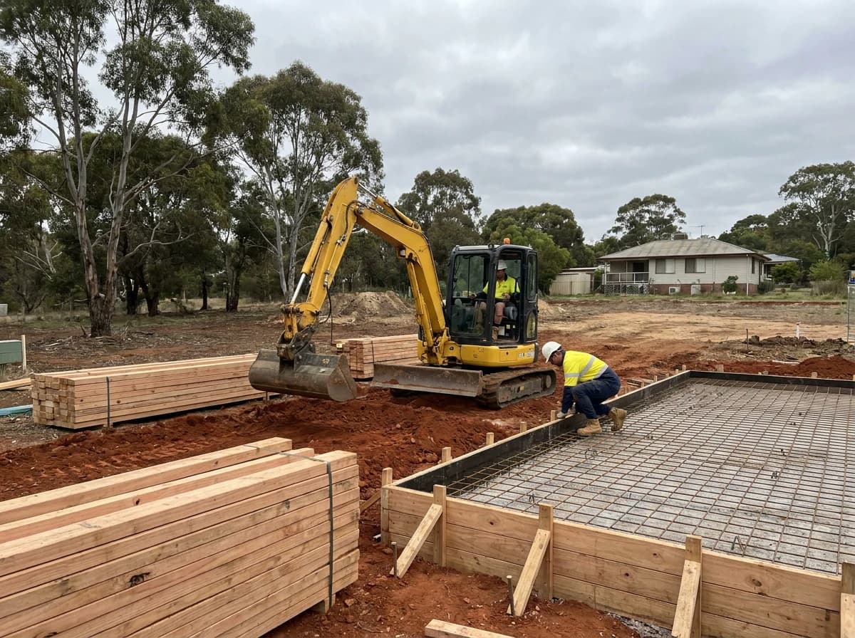 Site preparation and slab foundation works on an Australian residential block